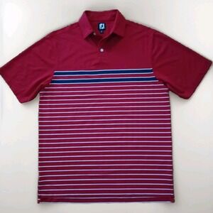 Footjoy Shirt Mens XL Red White Blue Stripe Polo‎ Golf Performance Short Sleeve